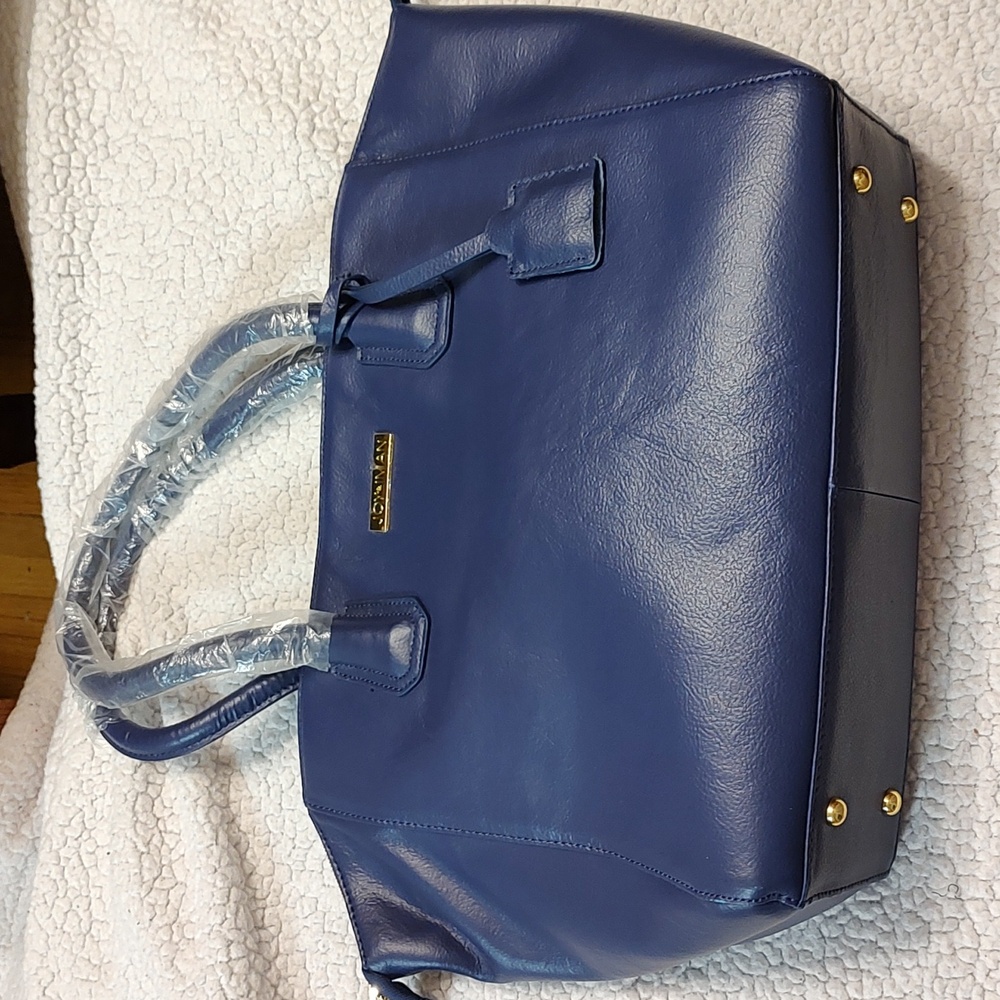 Joy & Iman dark blue leather tote bag. NWOT.